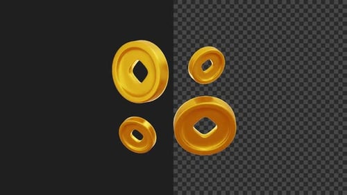 Rotating Golden Chinese Coins 4K Animation | Alpha channel transparency