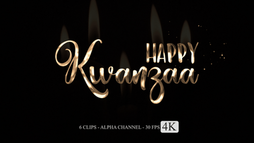 Happy Kwanzaa Text Animation in Metallic Colors with Alpha Channel