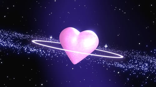 Glowing Pink Heart with Orbiting Ring in Cosmic Space Animation