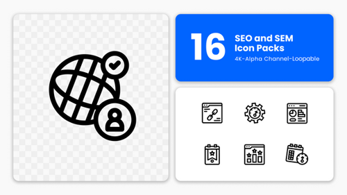 Search Marketing Animated Icons – SEO, Ads, Analytics (Loopable Line Style)