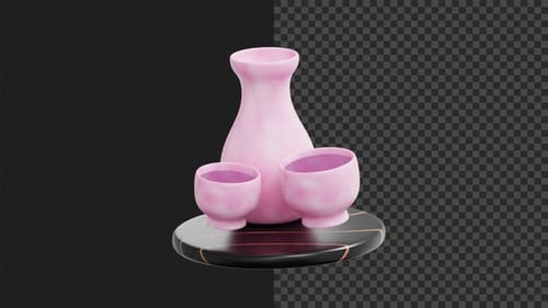 Fondo transparente de animación de bebida japonesa de sake en 3D