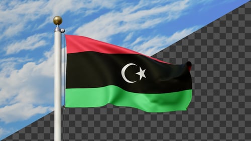 Flagge Libyens weht auf einem Fahnenmast, Alpha im Lieferumfang enthalten