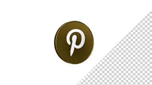 3D Golden Pinterest Icon Rotation Social Media Logo