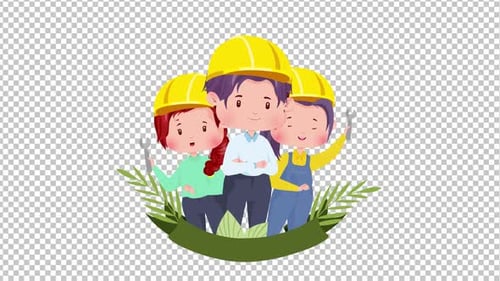 Animated Team of Workers with Hard Hats and Wrenches