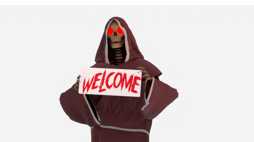 Grim Reaper Hold Welcome Placard