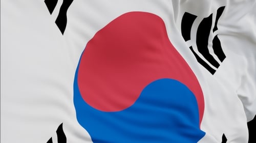 The South Korea flag with alpha channel waving in the wind in slow motion