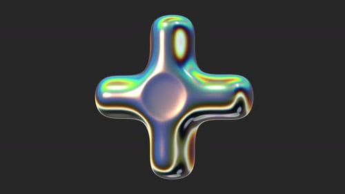 Abstract Object Pipe Joint Cross Metal Steel Glossy Reflection Chrome Holographic Hologram Trance