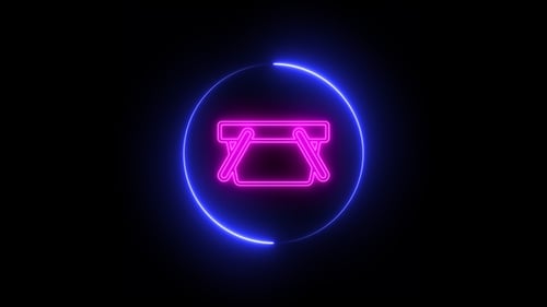 Glowing Neon Shopping Basket Icon Animation with Rotating Circle