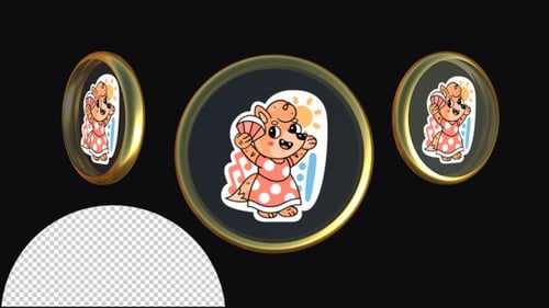 Cute Cartoon Animal Sticker Icon Rotating 3D Animation