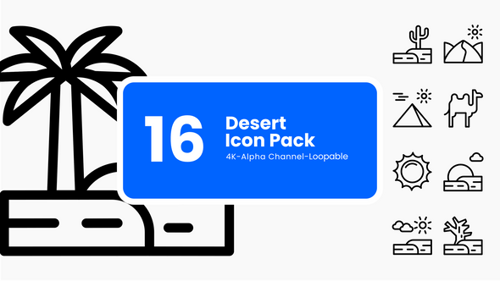 Animated Nature Icons – Desert Terrain & Outdoor Elements (4K Motion Graphics)