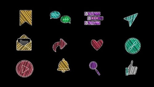 Dynamic Hand-Drawn Social Media Interface Icons Animation