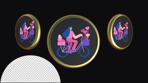 3D Spinning Badge with Flat Design Woman and Bicycle