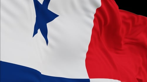 The Panama flag with alpha channel waving in the wind in slow motion