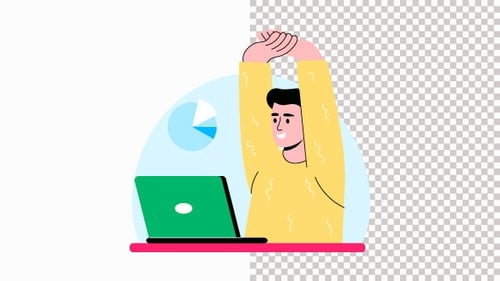 Relaxed Businessman At Workplace Animation Alpha Channel