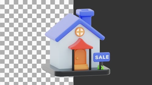 3D Animation of House with Sale Sign | Alpha Channel