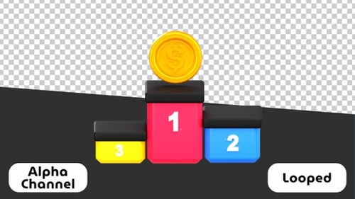 3D Winner Podium with Gold Coin Reward for Business Achievement | Alpha Channel