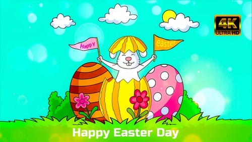 Happy Easter Day Bunny and Eggs Celebration Animation