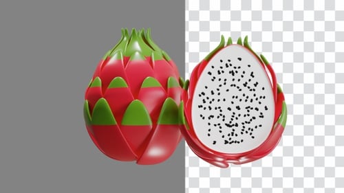 3D Animated Dragon Fruit Rotation on Black Background