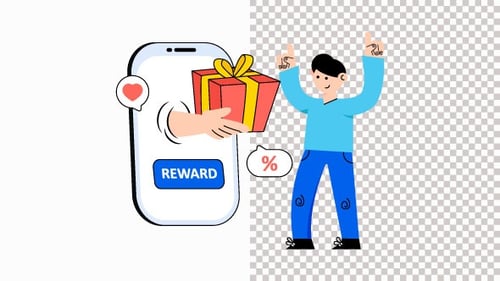 Mobile Phone Delivers Gift Box with Reward Program Icons