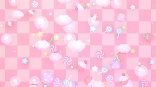 Whimsical Pastel Sweet Food and Clouds Background Loop
