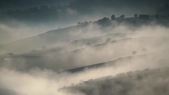 8K Mist Lying In The Folds Of Hills, Nature Stock Footage ft. overhead ...
