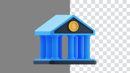 3D Animation of Classic Bank Building with Pillars and Vault | Alpha Channel