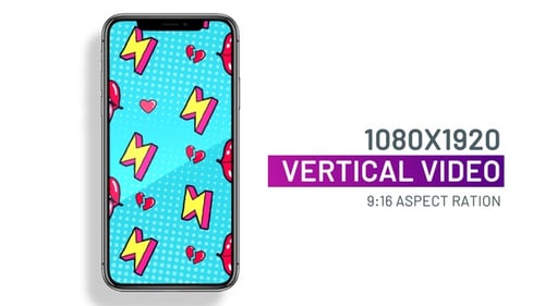 Animated Vertical Pop Art Pattern with Lips and Lightning Bolts