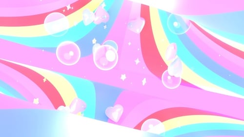 Colorful Rainbow Hearts and Bubbles Animation