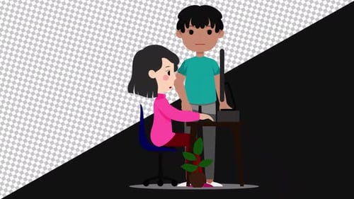 Flat Design Animation: Man Explaining to Woman at Computer
