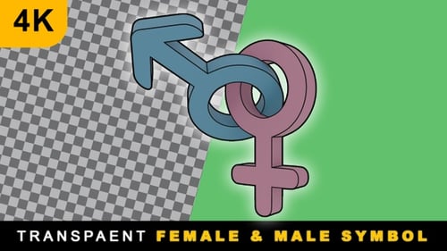 Símbolo 3D masculino y femenino 360 Loop sobre fondo transparente