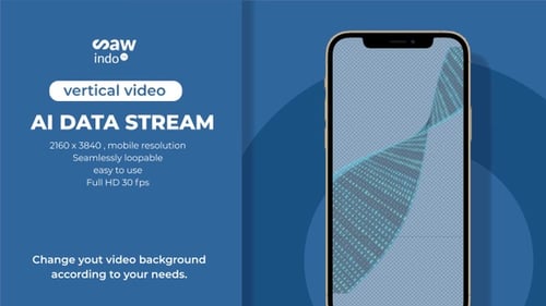 3D AI Data Stream – Vertical Loop Animation with Transparent Background