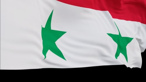 The Syria flag with alpha channel waving in the wind in slow motion