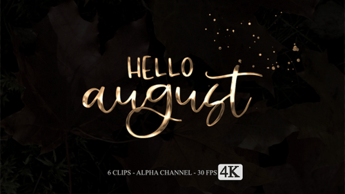 Hello August Gold Cursive Text Reveal with Sparkles