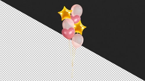 Animated Pink and Gold Celebration Balloons