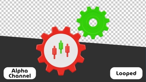 3D Algorithmic Trading Gears Animation | Alpha Channel