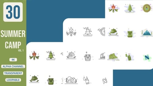 set of summer camp adventure icon illustration animation, icon pack of outdoor camp animated