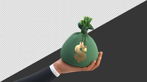 Main d'homme d'affaires 3D avec sac d'argent | Alpha Channel