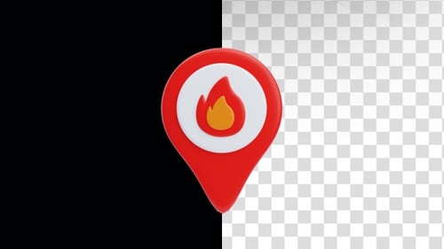 3D red map pin fire point location animation