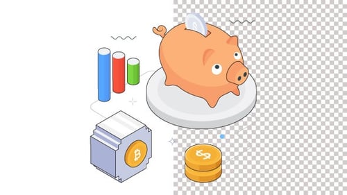 Savings And Financial Security With Piggy Animation Alpha Channel