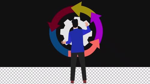 Business man spinning gears | Alpha Channel