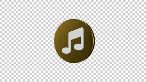 Rotating 3D Golden Music Note Icon Loop