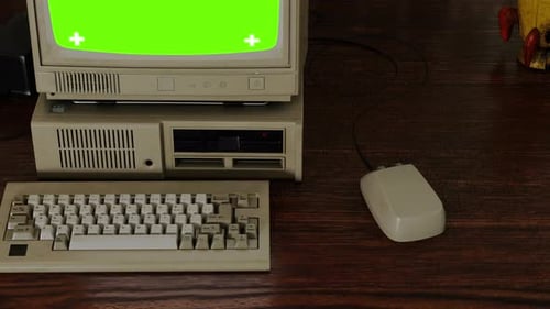 Old Computer mockup Green Screen