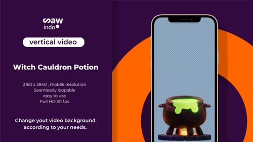 3D Animation Halloween Witch Poison Pot Vertical Transparent Loop