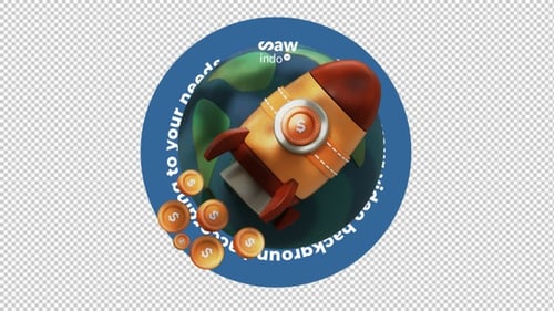 3D Animation Rocket Coin Economic - Transparent Background Loop