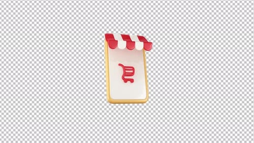Animated 3D Online Store Icon with Shopping Cart
