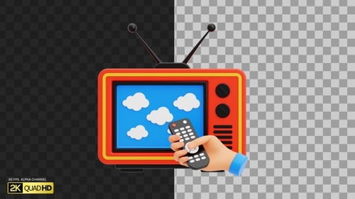 3D Hand Changing Channels on Retro TV | Alpha Channel