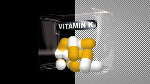 Vitamin K Pills in a Glass Cube, Capsules, Alpha Channel, Looped, Exclusive