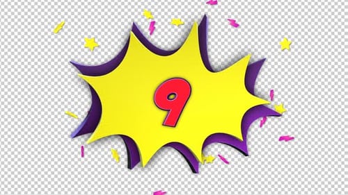 Number 9 Comic Text Animation Background on Alpha Channel, Loop - Package