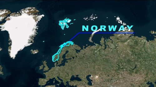 Global Map Zoom to Norway with Country Outline and Text Reveal