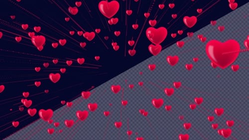 Flying Red 3D Hearts Animation Loop Background